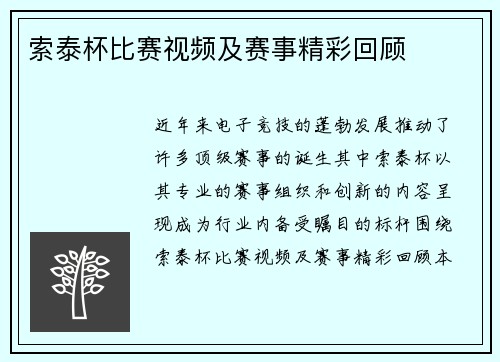 索泰杯比赛视频及赛事精彩回顾