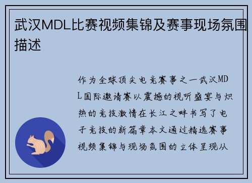 武汉MDL比赛视频集锦及赛事现场氛围描述