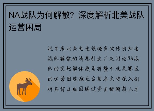 NA战队为何解散？深度解析北美战队运营困局